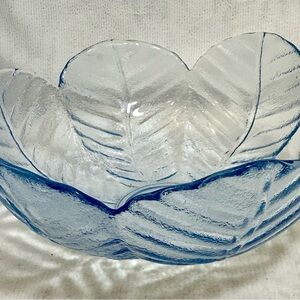 4/Collectible Cobalt Blue Petal/Leaf Pressed Glass Scalloped Serving Bowl